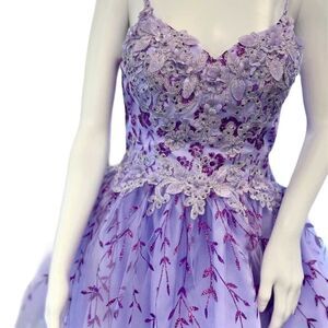 LAVENDER FLOWING APPLIQUES A-LINE SHORT DRESS,‎ large